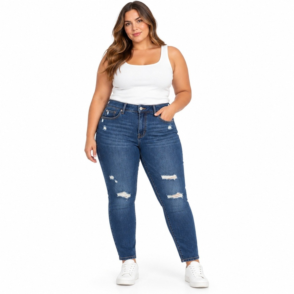 Torrid Bombshell Skinny Premium Stretch Distressed Jeans Medium Wash 16T Tall